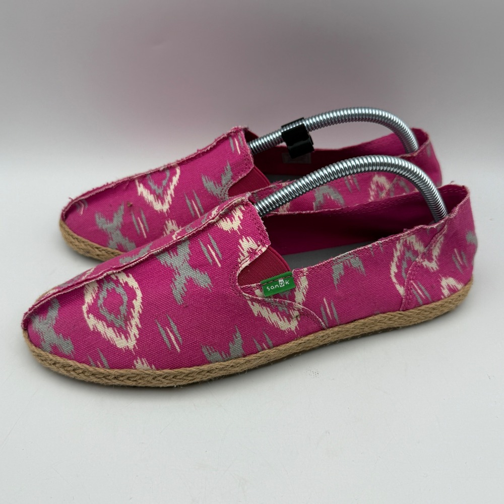 Sanuk Slip On Shoes Womens 10 Pink Ikat Geometric Sidewalk Surfer Espadrille
